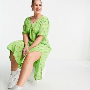 Neon Rose/ASOS XL Green Floral Dress
